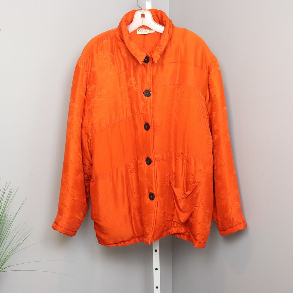 Kiko Comfort Orange Silk Quilted Jacket One‎ Size Puffy Vintage Asian-Inspired